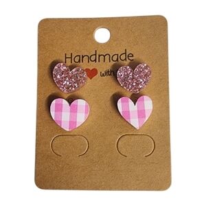 Blush Sparkle Heart Acrylic Stud Earrings - 2 Pair